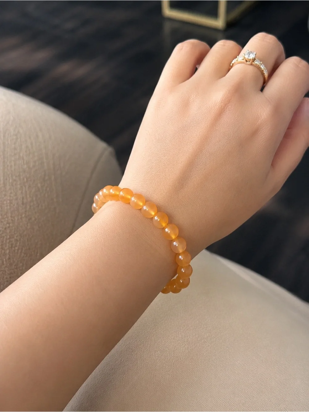 Gold-Tone Orange Beaded Stretch Bracelet